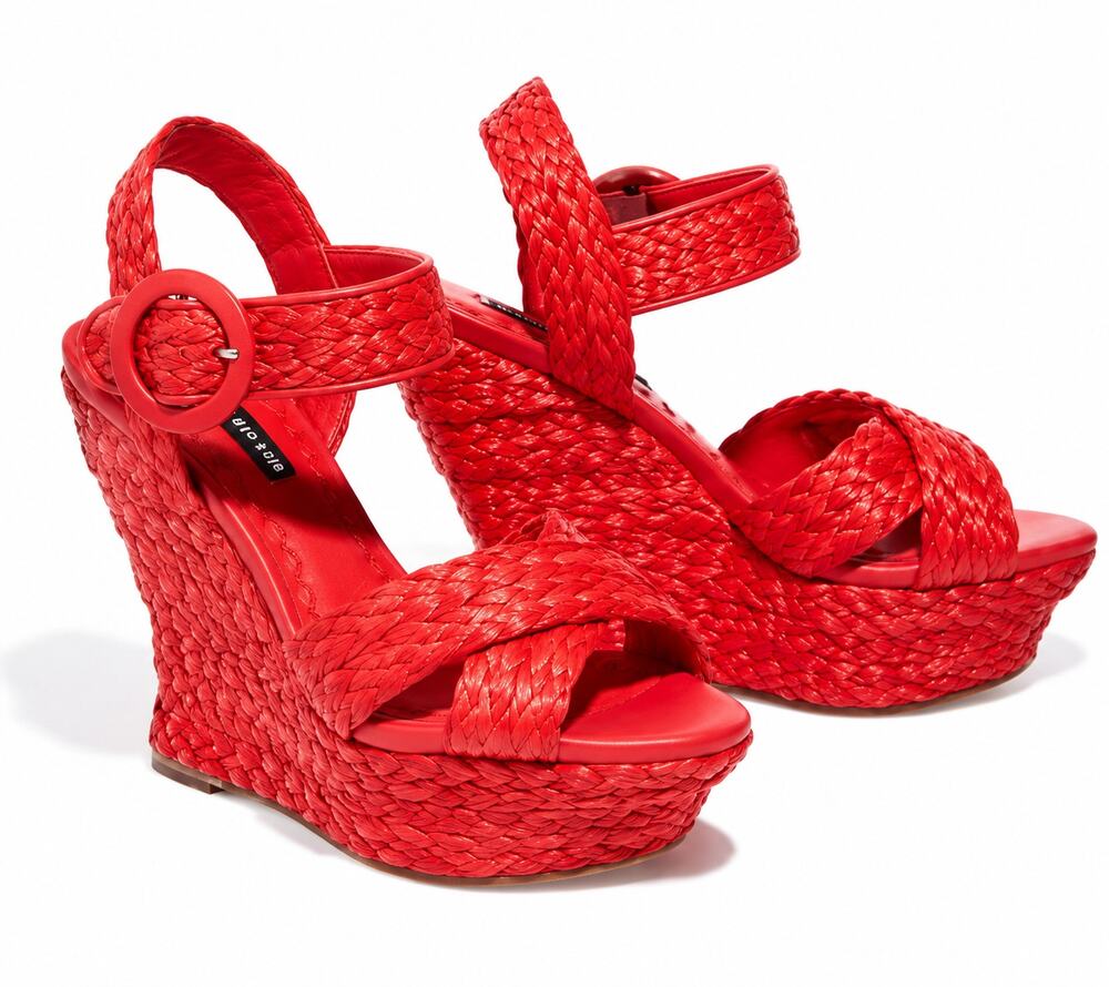 Alice + Olivia Josiey Bright Poppy Raffia Platform Wedge Sandals Summer 9.5